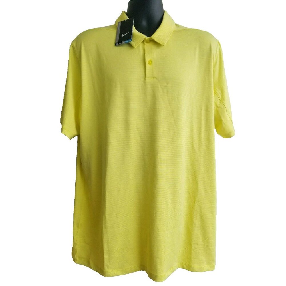 Nike Yellow and White Standard Fit Golf Dri Fit Size XL Polo Shirt